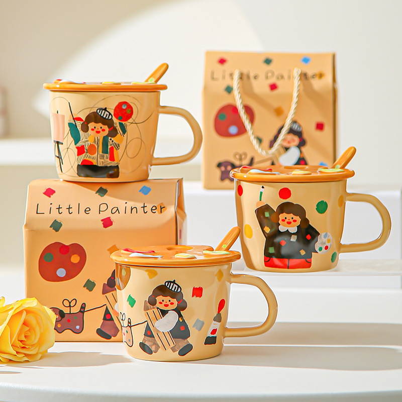 Paleta fresca de cómic chica taza de oficina de alto valor con taza de agua cubierta regalo de cumpleaños