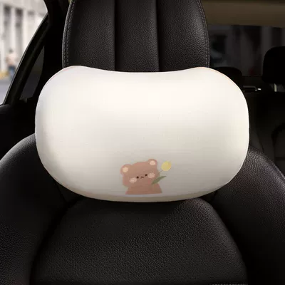 neck pillow, cute car lumbar Headrest - car-accessories-single-tulip-bear-ice-silk-memory-foam-headrest