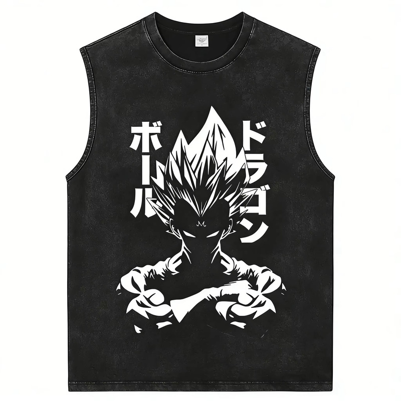 Anime Print Fitness Vest Men's T-Shirt Y2K Women's Washed Loose Casual Sleeveless Shirt Street Style Summer