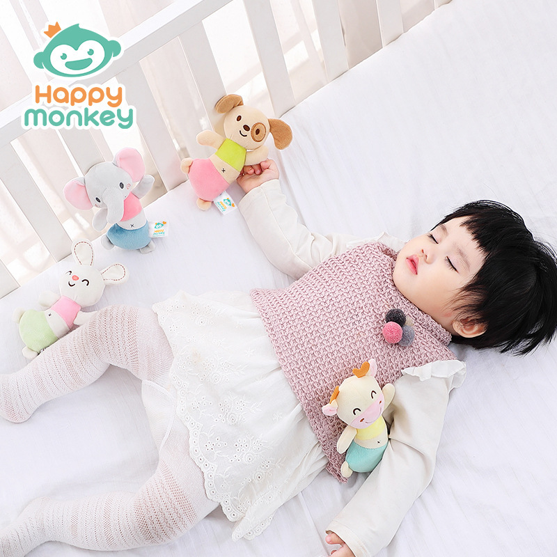 Muñeco de peluche Happymonkey con sonajero para bebés de 0 a 1 año, juguete relajante con palo BB