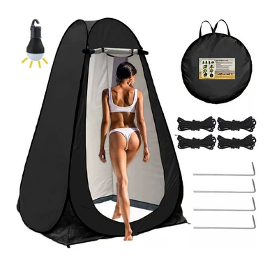 Avtomobil dam çadırları: Portable Camping Toilet Tent - 2-windows-black-painted-silver-light-bring-your-own-3-aa-batteries-single-tent-120120190cm