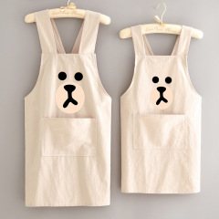 親子綿麻エプロンキッチン家庭用防汚通気料理作業服子供かわいい絵が腰を囲んで女性を印刷する
