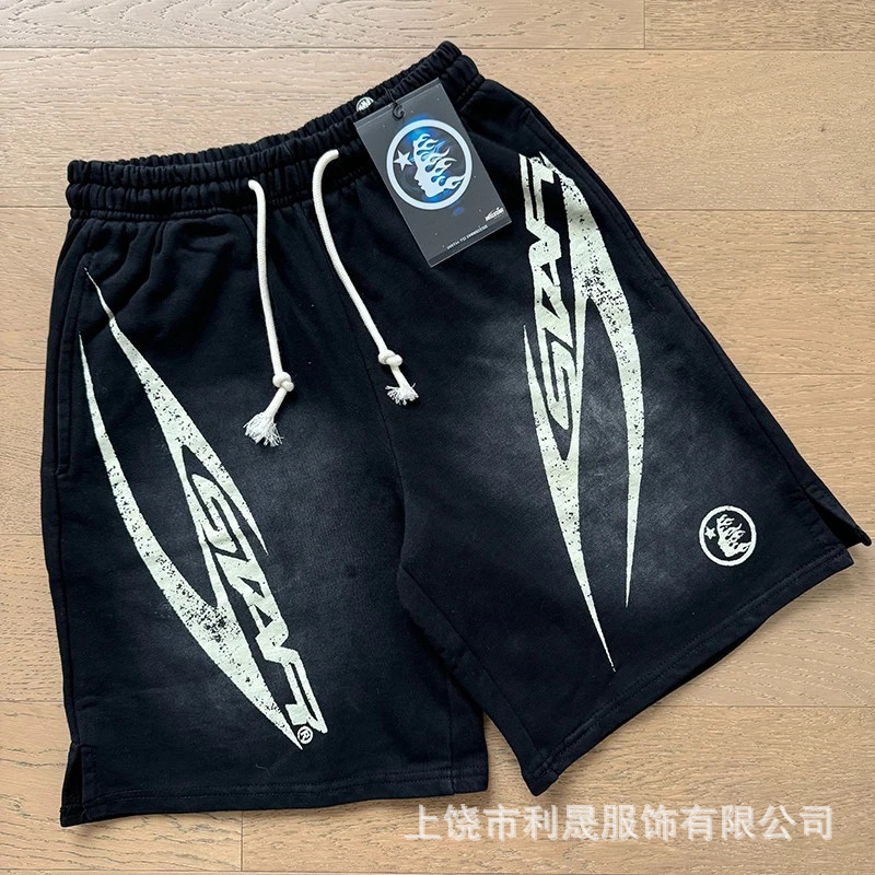 Hellstar Sports Flame Sweat Shorts Washed Black