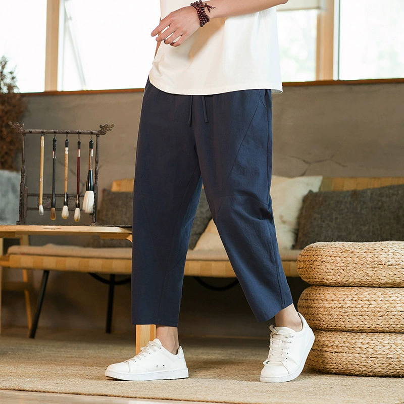 Summer thin trousers, flashlight, cotton and linen, plus size