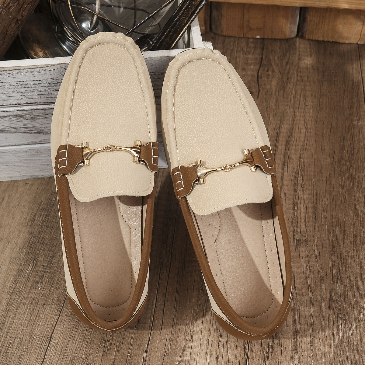 Mocasines Planos para Mujer de Cuero Artificial con Tacón Bajo y Puntera Cuadrada para Banquetes