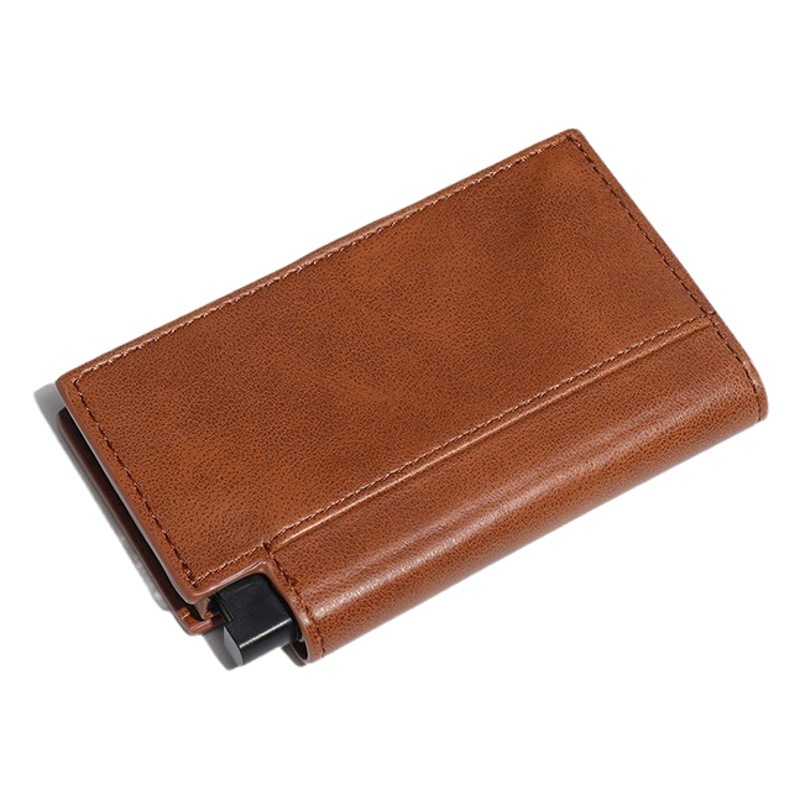 2026 nuevo cepillo antirrobo RFID multifuncional bolsa de tarjetas automática empujada hacia abajo cartera antimagnética bolsa de cartera pu transfronteriza