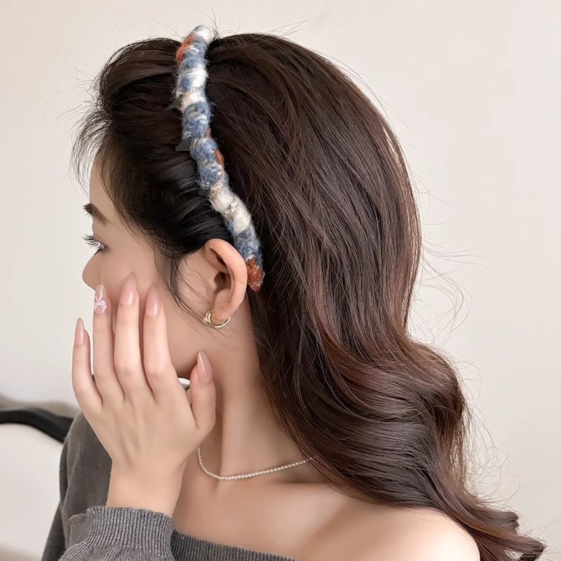 Diadema ondulada de lana de color coreano, accesorios para el cabello de punto esponjoso, diadema superior de cabeza alta para mujer, horquilla para el cabello a presión