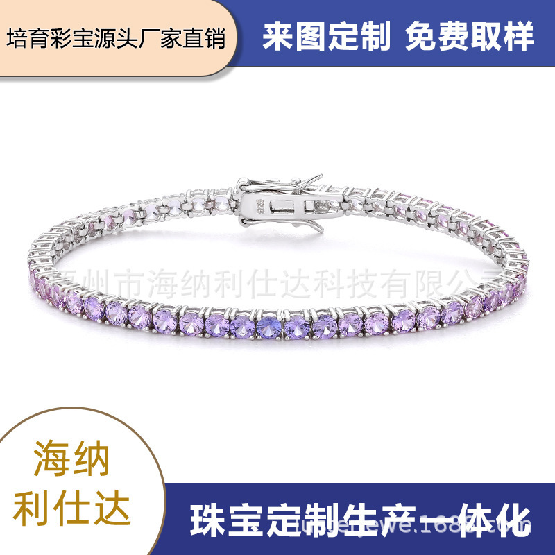 Source Factory Supply Cultivated Sapphire Purple-White Gradient 3mm Tennis Bracelet 925 Sterling Silver Cross-Border Hot-Selling New Model