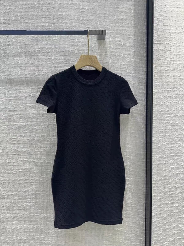 ラウンドネック半袖Tシャツ｜ダークレタージャガード｜女性用万能着痩せストレッチショートトップス|undefined