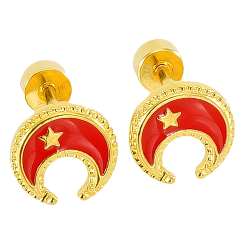 Moda nuevo estilo ins elegante todo fósforo dulce de acero inoxidable chapado 18K oro estrella Luna Stud pendientes para las mujeres en stock