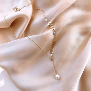 Wuyi Jewelry 18K Gold Wheat Ear Necklace Clavicle Chain Au750 Color Gold Necklace Women's Jewelry Drainage Style