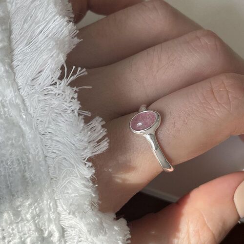 Peach oolong tea 925 sterling silver ins ring women's strawberry crystal fresh and simple index finger ring gentle colorful diamond ring trendy