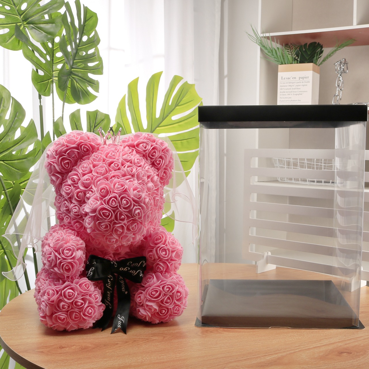 Flor preservada oso rosa 520 regalo del Día de San Valentín tienda de flores supermercado PE espuma flor abrazo oso rosa