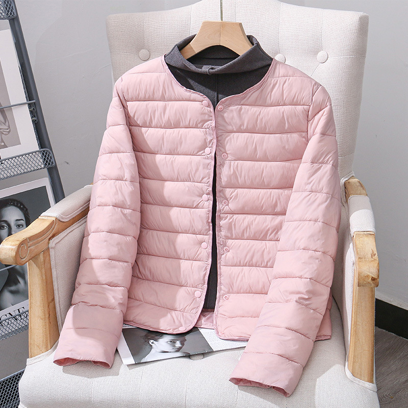 2025 New Lightweight down Cotton Jacket Women's Short Autumn and Winter Liner Cotton Jacket Round Neck V Neck Two-Wear Cotton Jacket