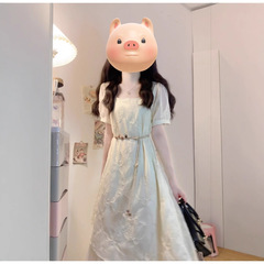 プラスサイズの女性の夏フレンチヘビー刺繍綿スプライシングメッシュ不規則な偽ツーピースドレス 2025 新しい