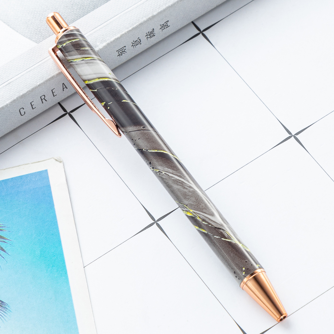 Nuevo empuje bolígrafo patrón de impresión de transferencia de calor simple prensa publicidad pluma estudiante creativo lindo escritura pluma de metal