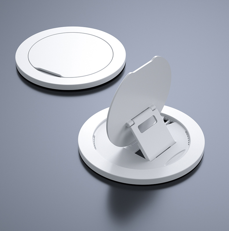 Soporte giratorio plegable portátil con clip trasero de metal transfronterizo para teléfono, con hebilla de anillo de escritorio y adhesivo trasero.