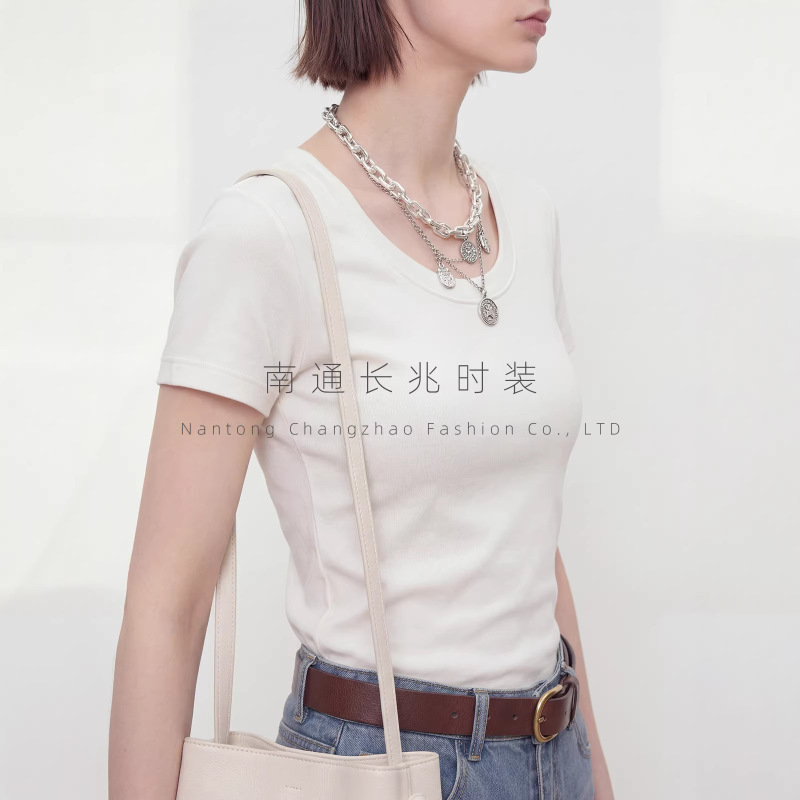 Must-Have Series~Md Small Round Neck Slim Fit Solid Color T-Shirt, Combed Cotton, Simple Short-Sleeve Women's Top, Spring/Summer 2026, Soft and Versatile