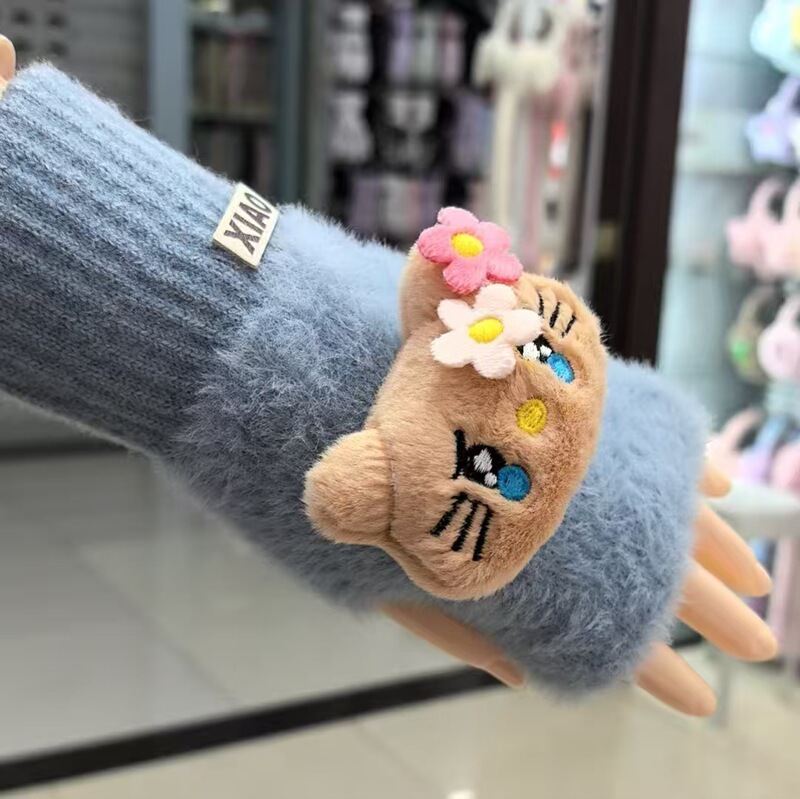 新款ins风半指毛绒手套高颜值公主保暖秋冬款手套可触屏学生上课|undefined