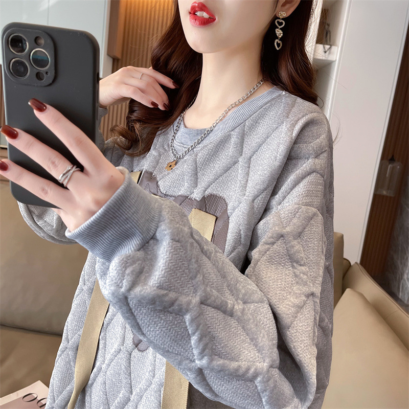 Damen Jacquard Sweatshirt Mit Bindeband Mittellang Locker Geschnitten_voghion.com