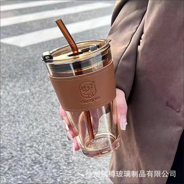 水杯玻璃杯子双层隔热卡通学生水杯批发外贸装柜印刷字伴手礼水杯