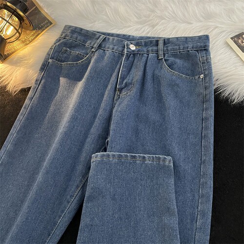 Men's jeans for men, spring and autumn fashion straight-leg loose casual long pants for summer students, wide-leg nine-quarter pants for women