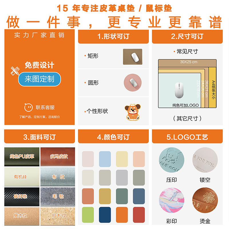 Alfombrilla de ratón de cuero directamente de fábrica, tapete de escritorio para oficina, impermeable, alfombrilla de ratón redonda simple de color sólido para juegos.