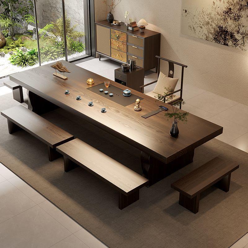 Office tea table with integrated desk, high-end tea brewing station, combined tea table and chairs, minimalist tea table, modern light luxury tea table with a high-end feel