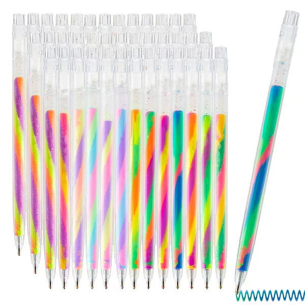 Cross-Border Popular Three-Color Gradient Rainbow Pen Student High-Looking Dream Spiral DIY Painting Glitter Pastel Pen 1.2