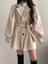 日本出口批发服装Chic秋冬大衣女呢子西装领中长款小个子毛呢外套