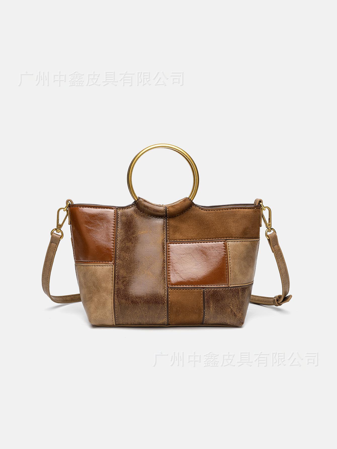 Spanish Women's Bag 2026 New Large-Capacity Tote Bag Patchwork Hard Handle Mini Crossbody Shoulder Handbag