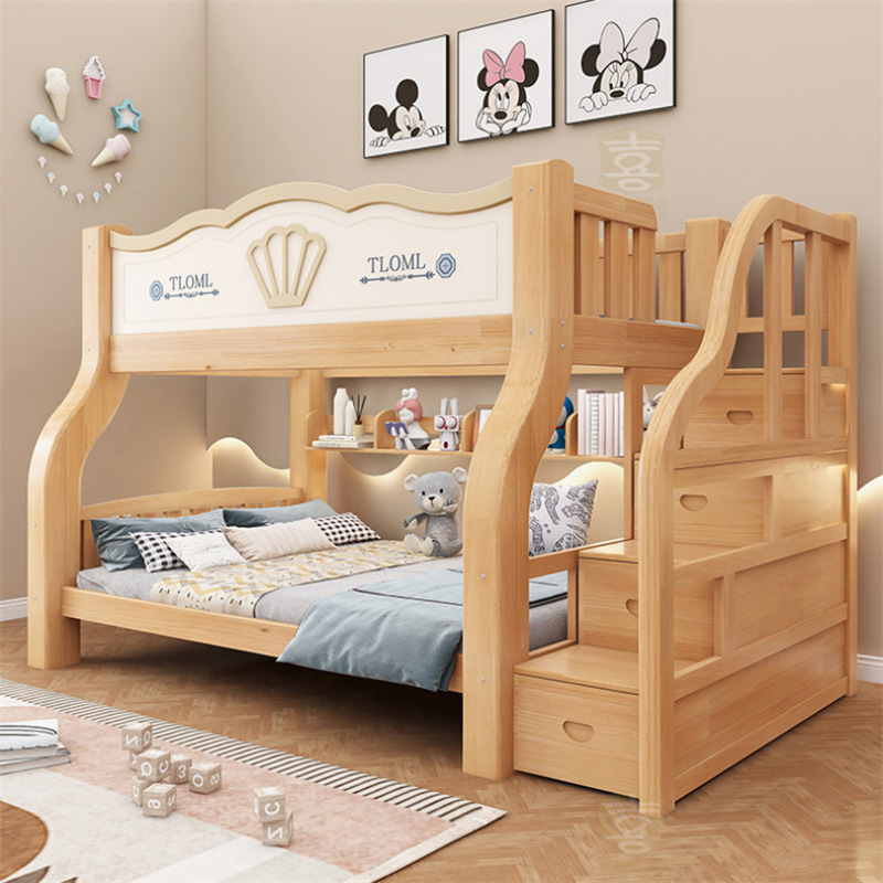 Cama de dos pisos tipo casa pequeña cama de dos pisos cama madre-hijo para niños cama de arriba y abajo cama de madera gruesa cama madre-hijo cama alta baja