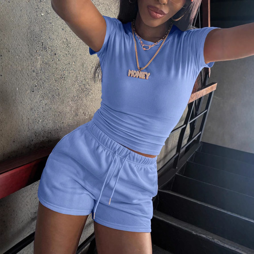 Women's European and American Fashion Cross-border International Wholesale Amazon Independent Store Sports and Leisure Set Short-sleeved Shorts Two-piece Set
