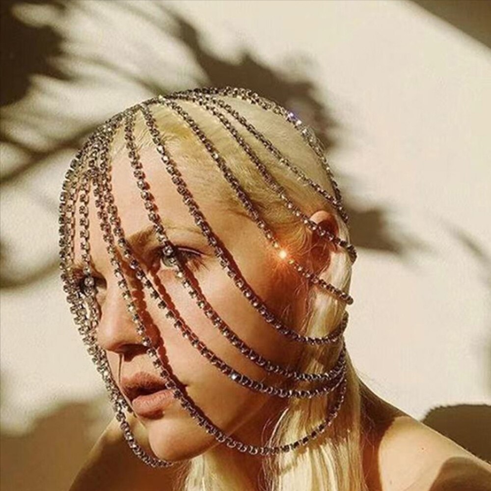 Europa y América nueva cadena de pelo rhinestone tendencia de la personalidad tiro de la calle de múltiples capas de la borla accesorios para el cabello accesorios exagerados headwear femenino