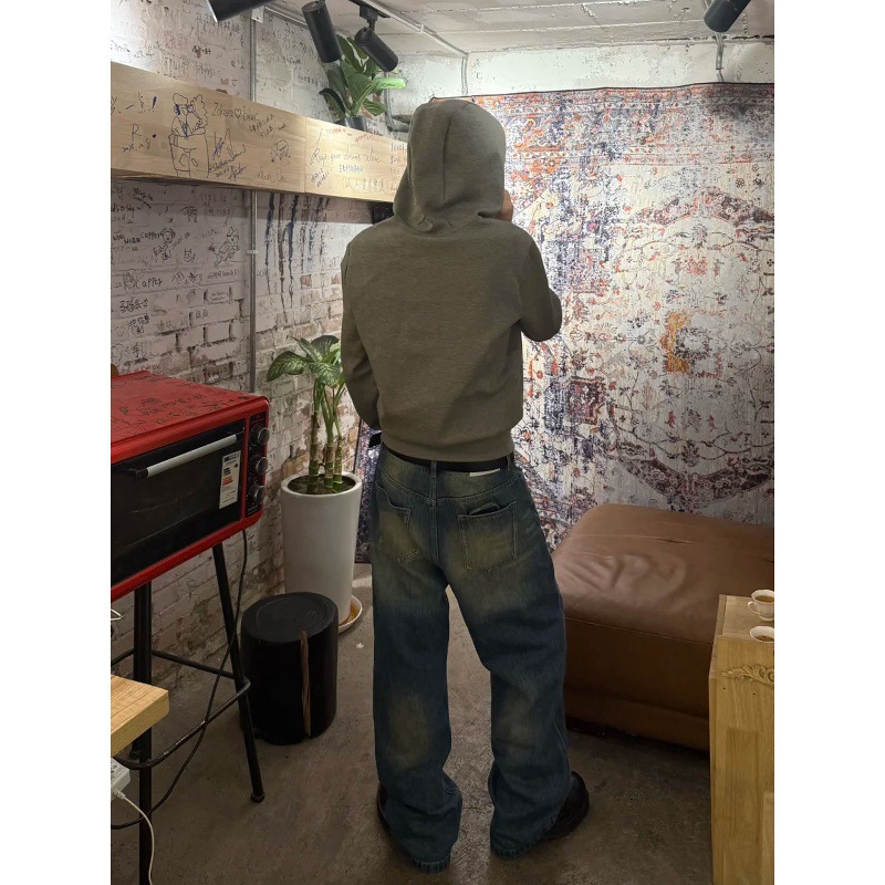 Vintage Washed Baggy Jeans For Men & Women – Distressed Denim With Cat Whisker & Studded Details (Blue, S-3XL)_mkmklike.com