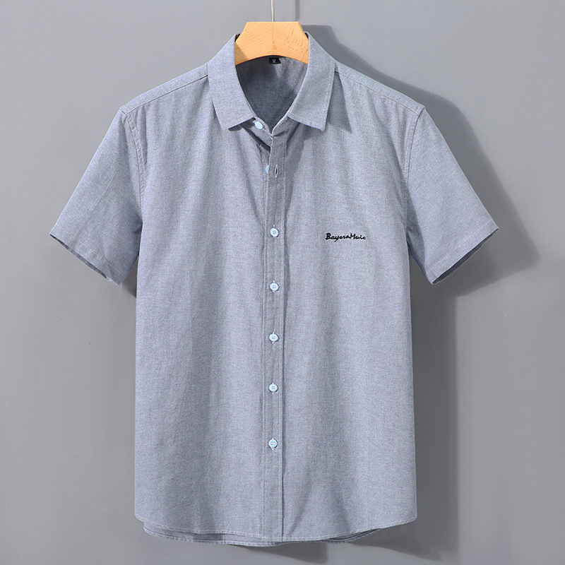 Herren Kurzarmhemd Baumwolle Casual Besticktes Revershemd_voghion.com