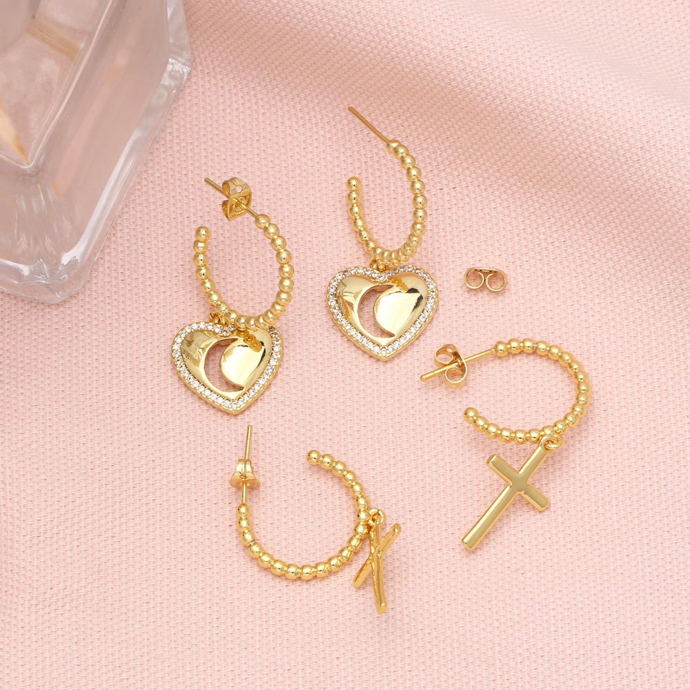 retro Cshaped female cross heart shaped copper earringspicture2