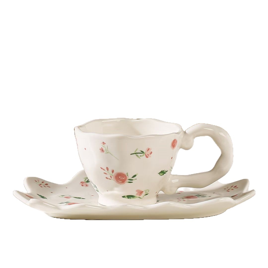 Creativa flor nórdica personalidad taza de plato combinación de taza de cerámica marca regalo de mano taza de té de la tarde taza de café alto valor facial