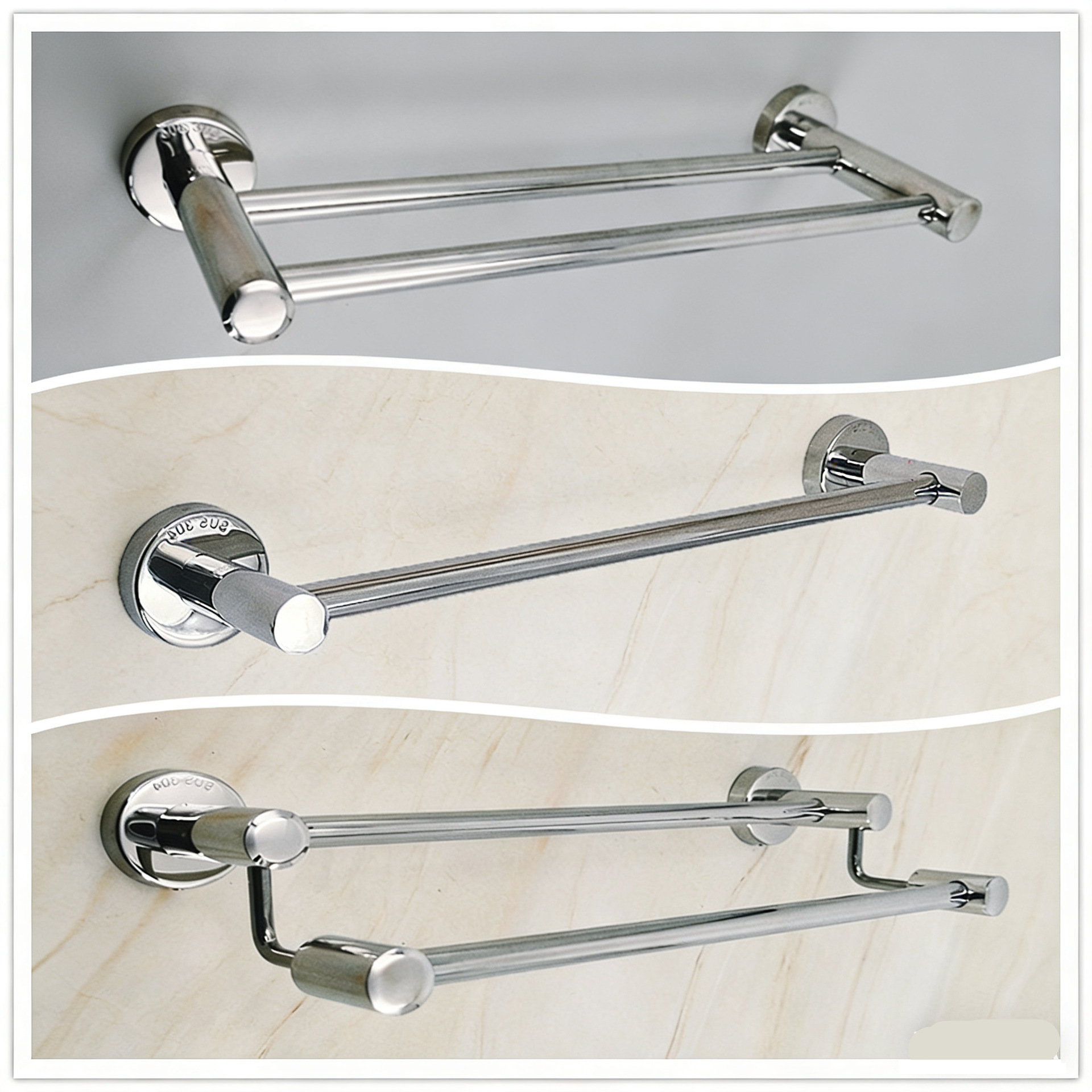 Towel Rack 304 Stainless Steel Bath Towel Storage Hanging Rod Bathroom Wall-Mounted Towel Bar Single Rod Double Rod