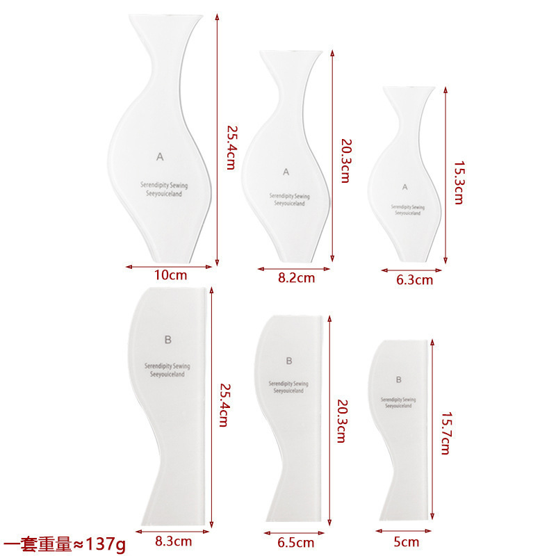 アパレルデザイン定規 アクリル90 ° 特殊形状縫製パッチワーク定規、布をカットするためのダブルストリップ定規、パッチワークテンプレートコレクション|undefined
