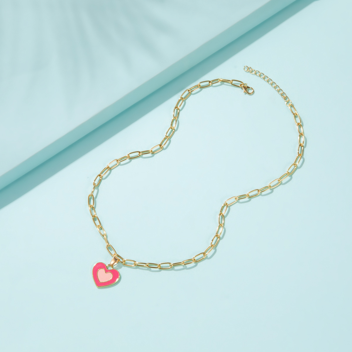 European and American new heart-shaped simple dripping color matching double heart necklace