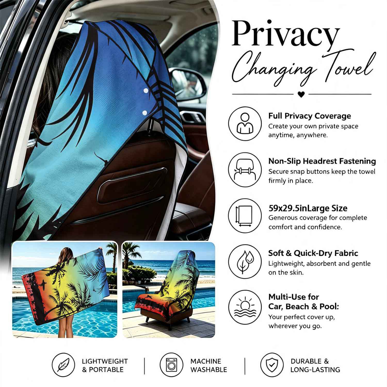 Printed bath towel and car seat cover 2-in-1, ultra-fine fiber outdoor beach and car dual-use universal seat cushion