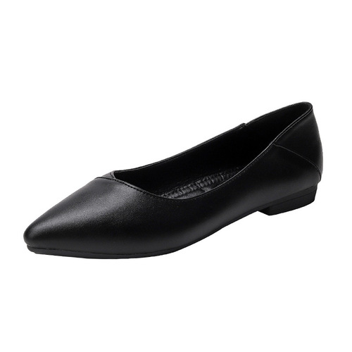 Women's Black Pointed-toe Flat Soft Sole Work Shoes, Spring Soft Leather Comfort Professional Shoes for Air Hostess Auditions