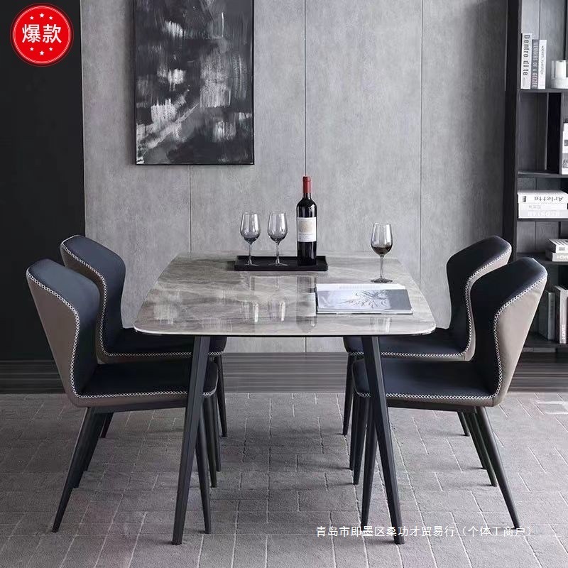 Italian-Style Slate Dining Table and Chair Set for Small Apartments, Modern, Simple, Light Luxury, Glossy Surface, Rectangular Dining Table