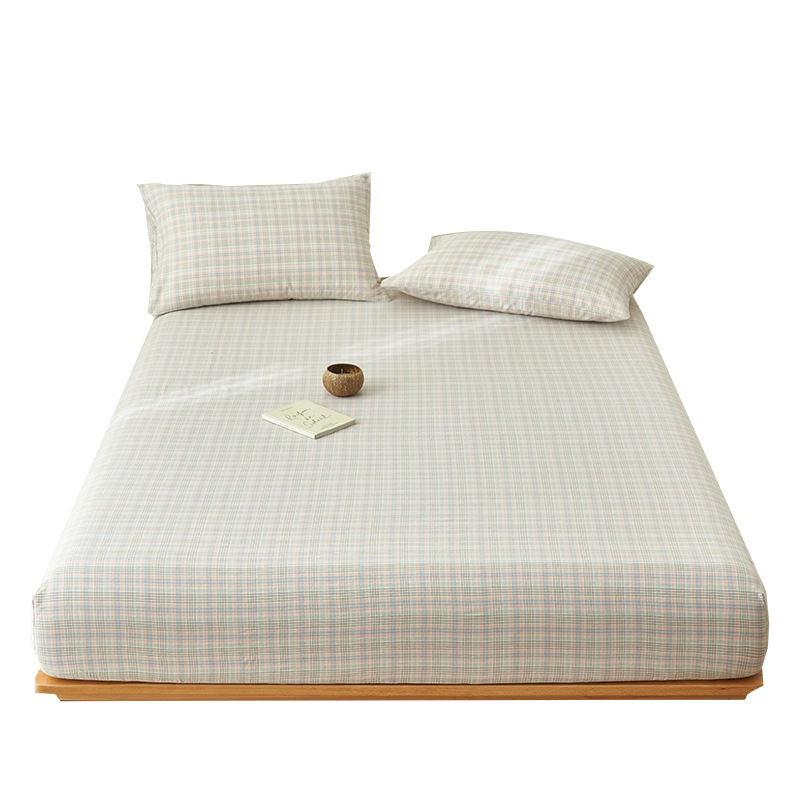 Muji-Style All-Season Pure Cotton Fitted Sheet, Class a All-Cotton Fitted Sheet Cover, Single Piece, Thickened, Maternal and Infant Grade Bed Sheet, Self-Operated