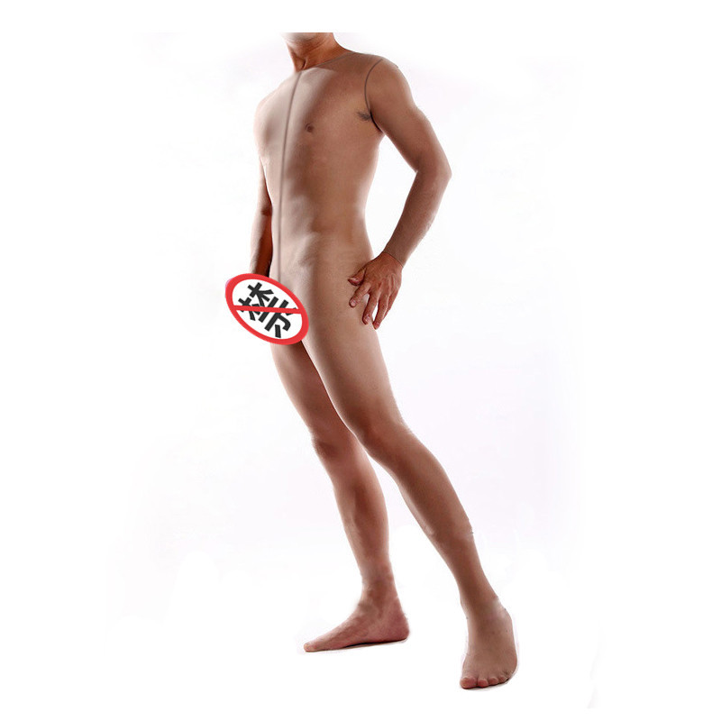 Medias de una pieza para hombres de cuerpo completo transparente coqueteo masturbación conjunto de medias de pene frontales de una pieza conjunto de color carne negro