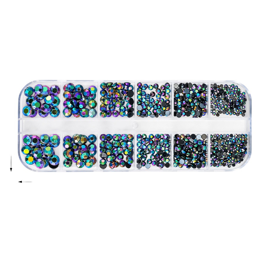 Decoraciones de Uñas con Pedrería de Fondo Plano, Superventas Transfronterizas, para Niñas, Caja de 12 Compartimentos, Accesorios de Plástico para Decoración de Uñas con Pedrería de Colores, Venta al por Mayor