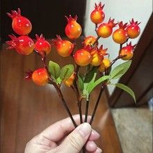 仿真小石榴年宵客厅diy假花抱抱福桶新年红果发财果插花装饰摆件