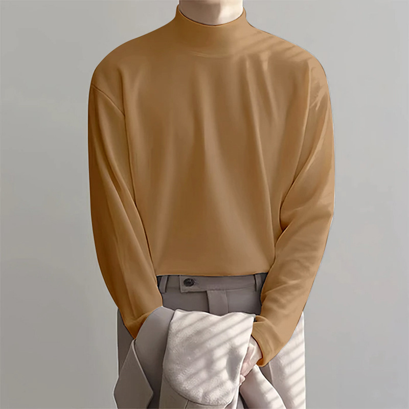 De una sola pieza de terciopelo de doble cara ropa interior térmica del todo fósforo camiseta de los hombres de cuello alto de color sólido de manga larga Camiseta ropa de otoño image 8