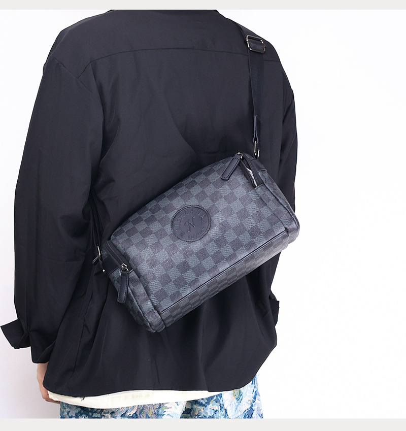 Men's Pu Leather Plaid Classic Style Square Zipper Crossbody Bag